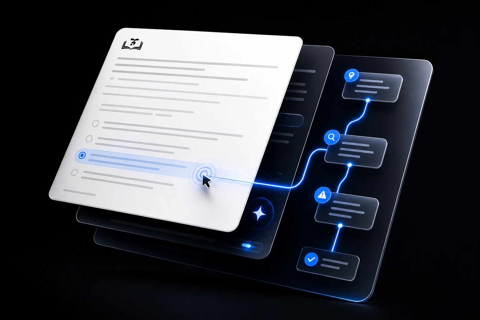 AI software tracing a reasoning path through an LSAT question